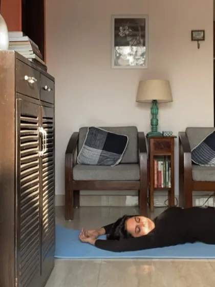 The most important part of any practice is rest. Here, I am absorbing the morning sun in a moment of quiet relaxation, allowing the body and mind to integrate the benefits of the movement.