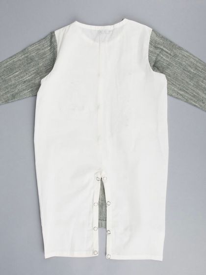 The back view of the grey and white kids' kurta onesie.