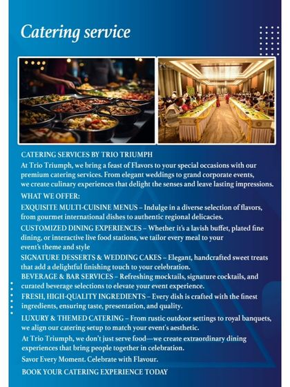 An overview of our premium catering services. We design exquisite multi-cuisine menus, interactive live food stations, and elegant dining setups to delight your guests.