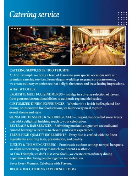 An overview of our premium catering services. We design exquisite multi-cuisine menus, interactive live food stations, and elegant dining setups to delight your guests.