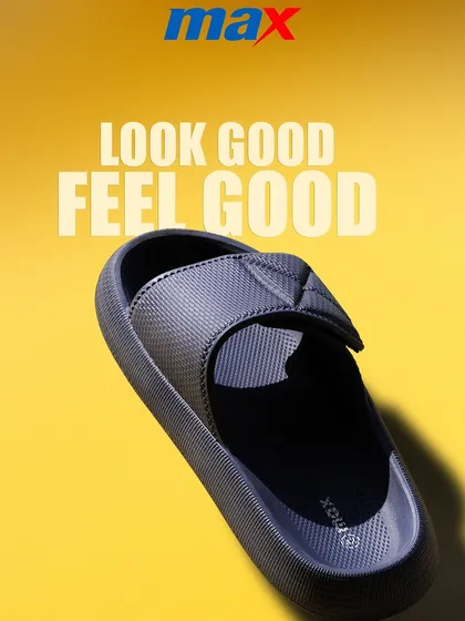 A vibrant product shot for Max Fashion, featuring a slider against a bright yellow background. This eye-catching style is perfect for social media ads and web banners.