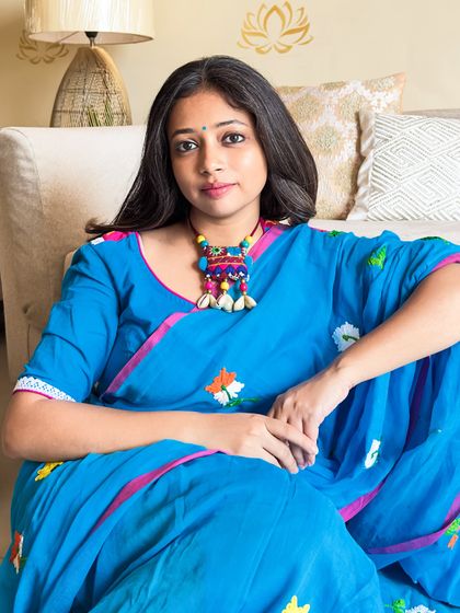 A simple, elegant portrait. This look embodies my philosophy of making saree-wearing feel easy and true to you.
