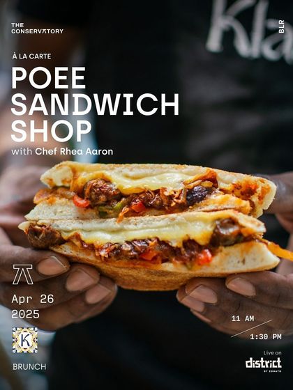 The poster for our Poee Sandwich Shop with Chef Rhea Aaron, featuring the irresistible Chorizo Melt Down. This event was a deep dive into one of Goa's most iconic breads.