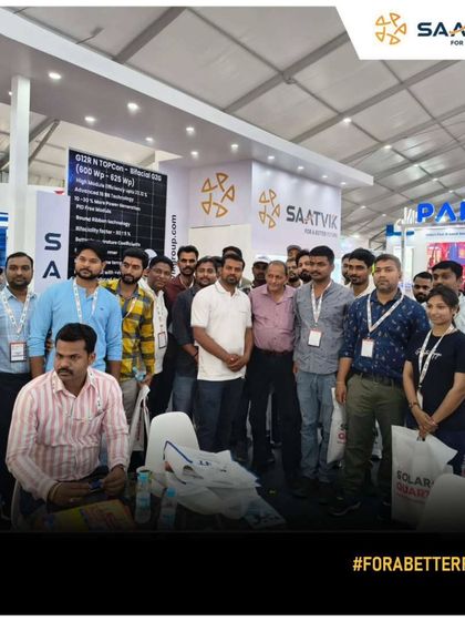 A group of enthusiastic visitors and potential partners gather at our booth during the Uttar Pradesh Energy Expo.