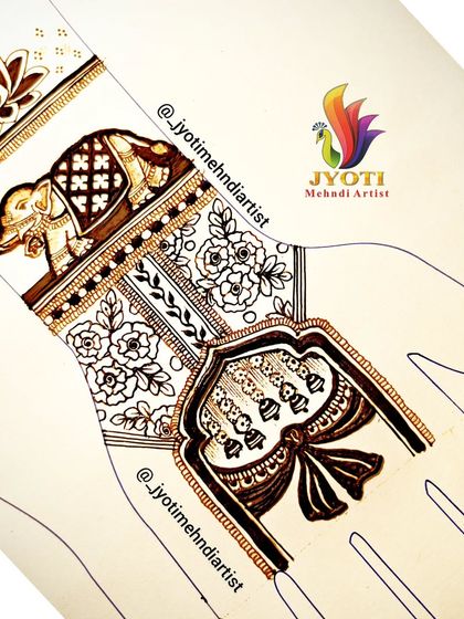 A tutorial sketch showing how to build a bridal wristband design, featuring a royal elephant and floral patterns.