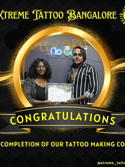 This is what success looks like. Here I am with one of our talented students, celebrating her graduation from our tattoo making course. She now has the certificate and the skills to begin her professional career.
