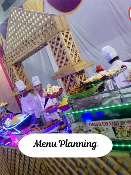 This is a closer look at one of my chaat counter setups. We plan the menu to include a variety of options and ensure the station is well organized, beautifully presented, and ready to serve guests as soon as the event begins.
