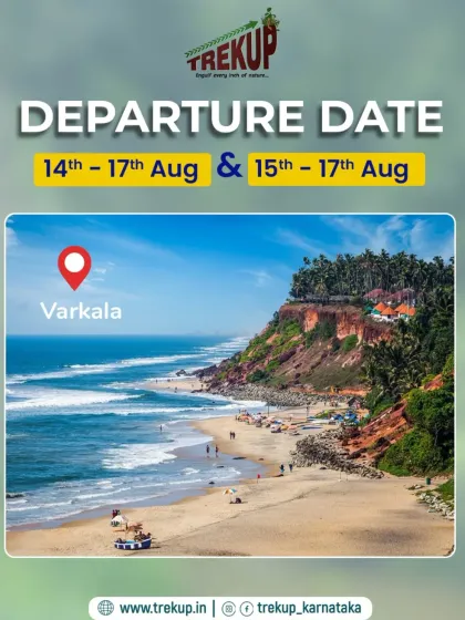 We also venture to the beautiful cliffs of Varkala. This graphic announces our special departure dates for a coastal trip beyond Karnataka.