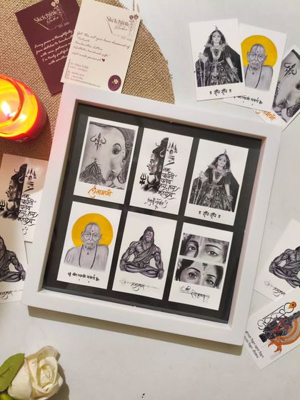 Here’s another look at the framed postcard set. This arrangement is perfect for a prayer corner, a meditation space, or as a meaningful centerpiece in your living room.