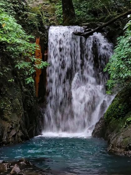 The vibrant blue waters of this secret waterfall near Sagar are a sight to behold. Join our offbeat treks to find it.