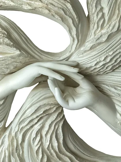 The hands in "The Awakening Cycle" (Series 2) almost touch, symbolizing a moment of introspection and the gentle connection to one's inner self. This is a powerful mudra of self-love.