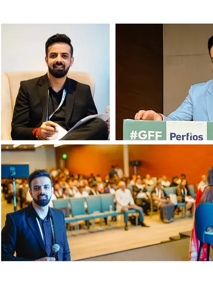 From studying my script backstage to commanding the room, this collage shows the complete process of hosting a major conference.