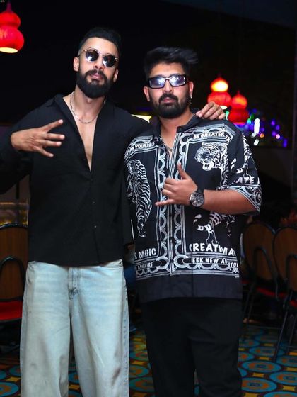 Posing with a friend at Badmaash.