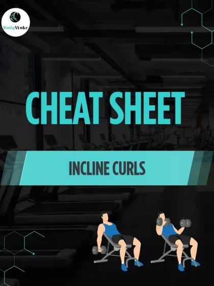 Cheat Sheet: Incline Curls. Master this bicep builder by understanding the correct setup and motion for maximum muscle isolation.