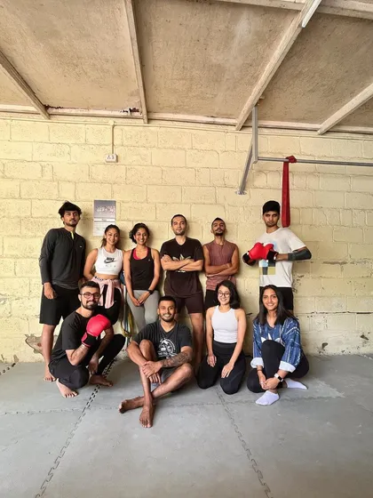 The crew after a leg day full of squats, kicks, and laughs.