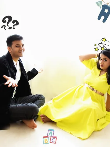 A fun and quirky take on a pregnancy announcement! This shot captures the humorous and chaotic side of preparing for a new baby, using playful doodles to add to the fun.