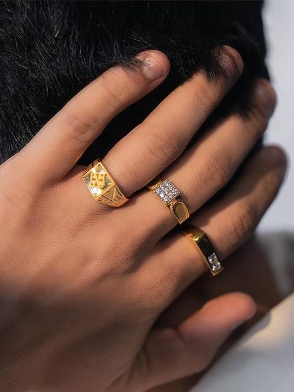 The power of details. A selection of our men's rings, featuring geometric designs and diamond accents.