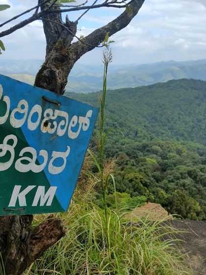 The Kurinjal peak sign, indicating the 7 km trail ahead.