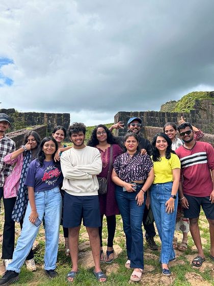 Our group posing at the historic Nagara Fort, enjoying the mix of trekking and heritage exploration.