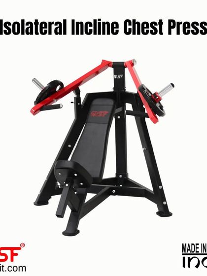 A clean product shot of the Isolateral Incline Chest Press, highlighting its sleek red and black design.