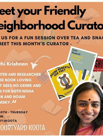 The official poster for our "Meet your Friendly Neighborhood Curator" series, featuring May curator Sruthi Krishnan.