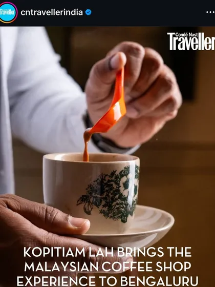 I was so thrilled to see Kopitiam Lah featured in Condé Nast Traveller India. This shot of someone stirring their Kopi perfectly captures the simple, daily ritual that is so central to the kopitiam experience.