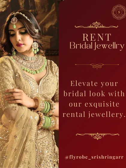 Elevate your entire bridal look with our exquisite rental jewellery. This image captures the elegance of a complete set, from the necklace to the matha patti, designed to make you feel like royalty.