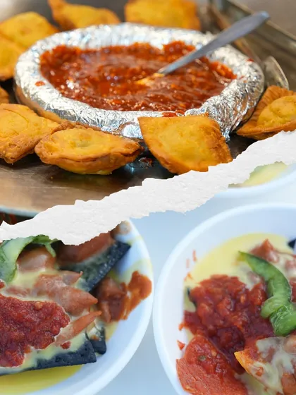 A collage featuring our Charcoal Nachos and Monitol, unique and flavorful appetizers that showcase our innovative approach to catering.