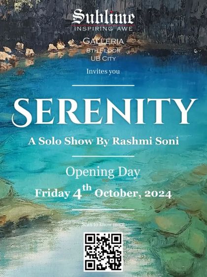 The official invitation for the 'Serenity' exhibition at our UB City gallery.