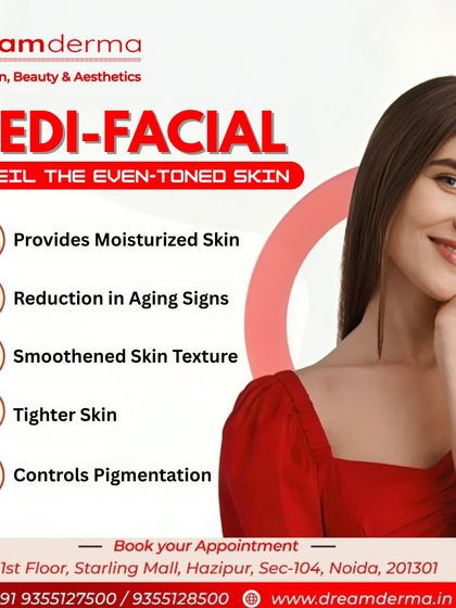 A Medi-Facial is a medical-grade facial that provides moisturized skin, reduces aging signs, smoothens texture, and helps control pigmentation for an even-toned look.