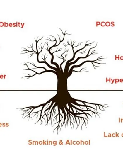 This image powerfully illustrates how lifestyle factors are the roots of many chronic diseases. My therapy focuses on addressing these root causes through healthy eating, physical activity, stress management, and adequate sleep to reverse conditions like diabetes, hypertension, and hormonal imbalances.