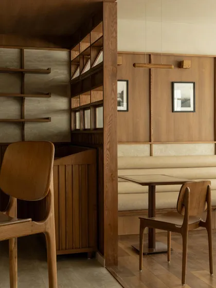 A detail of the shelving and storage, where function and form are seamlessly integrated.