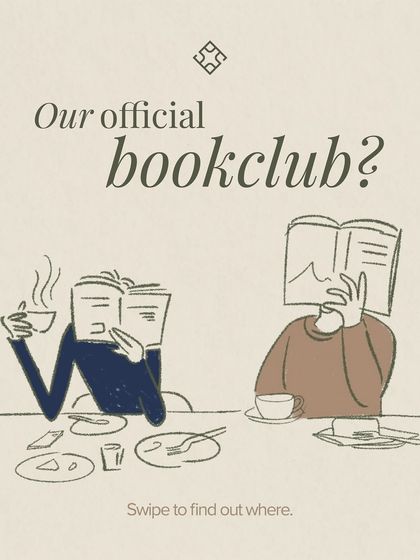 Our official bookclub? An illustration hinting at community events and the literary-friendly vibe of our cafes.