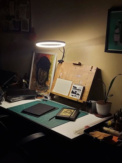 A photo of my workspace, my creative sanctuary. This is where the ideas, sketches, and final pieces all come together.
