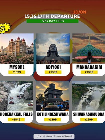 Check out the variety of one-day trips I offer, complete with pricing. From the spiritual vibes of Adiyogi to the royal heritage of Mysore, there's something for everyone.