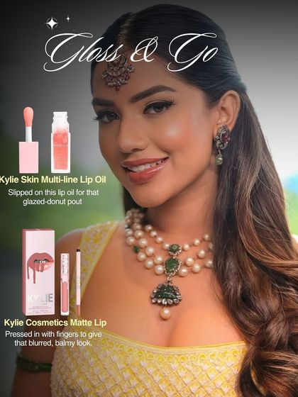 Gloss and go. For the lips, we used a combination of a matte lipstick and a high-shine lip oil for a blurred, balmy, and glazed-donut pout.