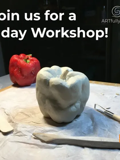 A clear invitation to join a one-day workshop. These short sessions are a perfect introduction to the world of clay.