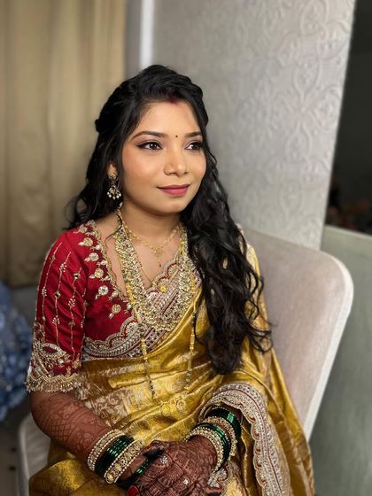 The final look is elegant, glamorous, and perfectly suited for a reception party.