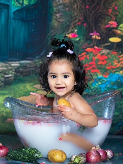 Another shot from the vegetable-themed bath, showing the variety of colorful props.