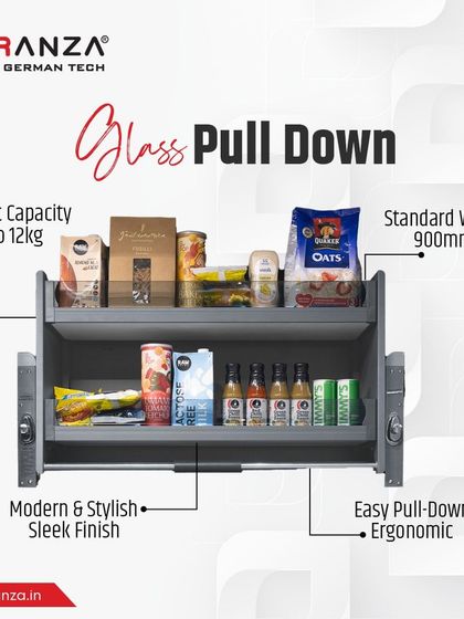 My glass pull-down storage system maximizes space with a sleek, modern finish. It's ergonomic and has a high weight capacity, bringing convenience to your fingertips.