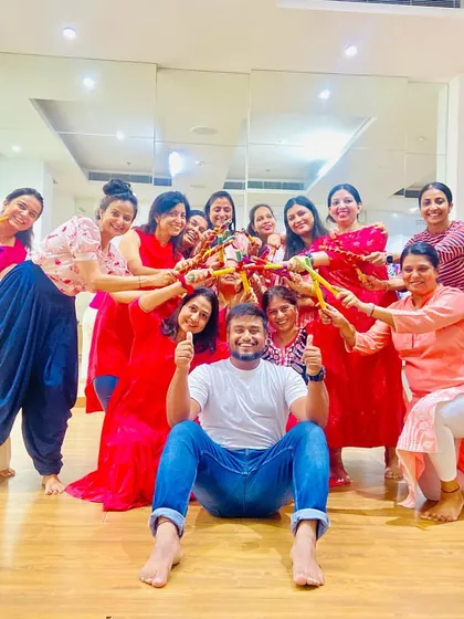 All smiles with my Dandiya workshop group at Mahagun Moderne. We always have a great time learning new steps and routines for the festive season.
