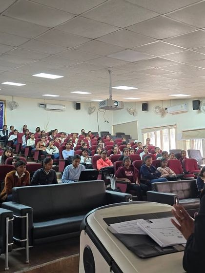 Addressing a packed hall of students on the provisions of the POSH Act. My goal is to empower them with knowledge so they can confidently navigate their future workplaces.
