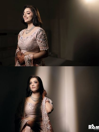 A diptych of the bride, playing with light and shadow to create two distinct and artistic portraits from her engagement shoot.