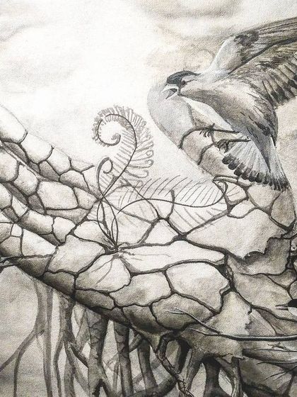 The complete monochrome underpainting for 'Sapling'. This foundational layer establishes all the values, from the darkest shadows to the brightest highlights, creating a solid base for the oil colors.