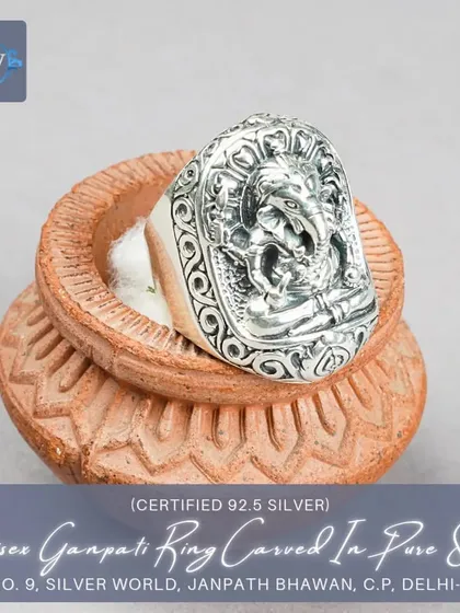 This bold, unisex Ganpati ring is carved from solid 925 silver, capturing the powerful form of the remover of obstacles. It's a statement piece of faith and artistry, designed for anyone to wear.