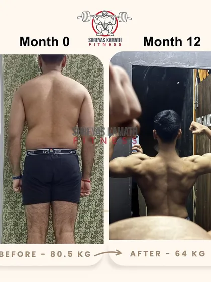 This is the back that consistency built. Ujjwal's 12-month transformation from 80.5 kg to a shredded 64 kg shows the power of a structured plan, focusing on building muscle while stripping away fat.
