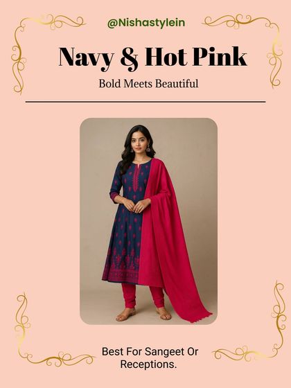 A bold and beautiful combination: Navy and Hot Pink. This vibrant pairing is perfect for sangeet or reception events where you want to make a statement.