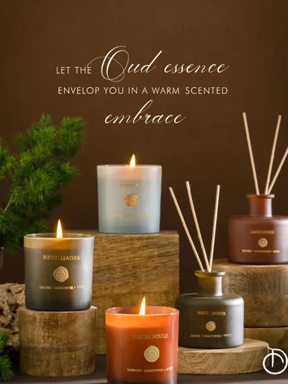 Let the Oud essence envelop you in a warm scented embrace. My fall collection, with its captivating oud fragrance, sets a soothing autumn scene in your home.
