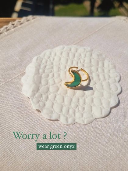 Another look at the Green Onyx Luna Ring, a stone for happiness and balance.