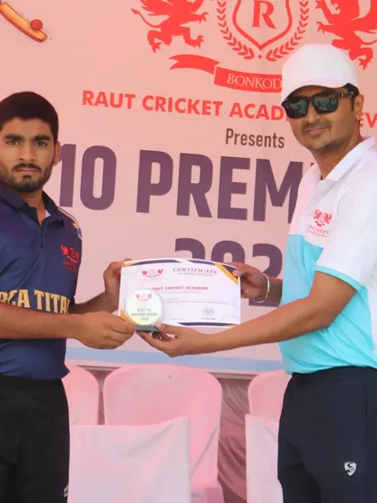 A player from the RCA Titans is recognized for his contribution as the team secured the runner-up position.